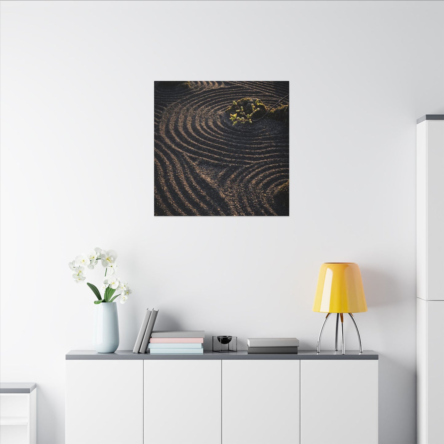 Spring Rock Garden Shadow Zen Canvas Art | Atmospheric Decor