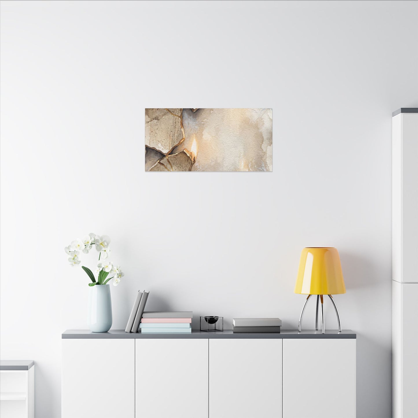 Broken Pottery Winter Canvas Art | Japandi Warm Design