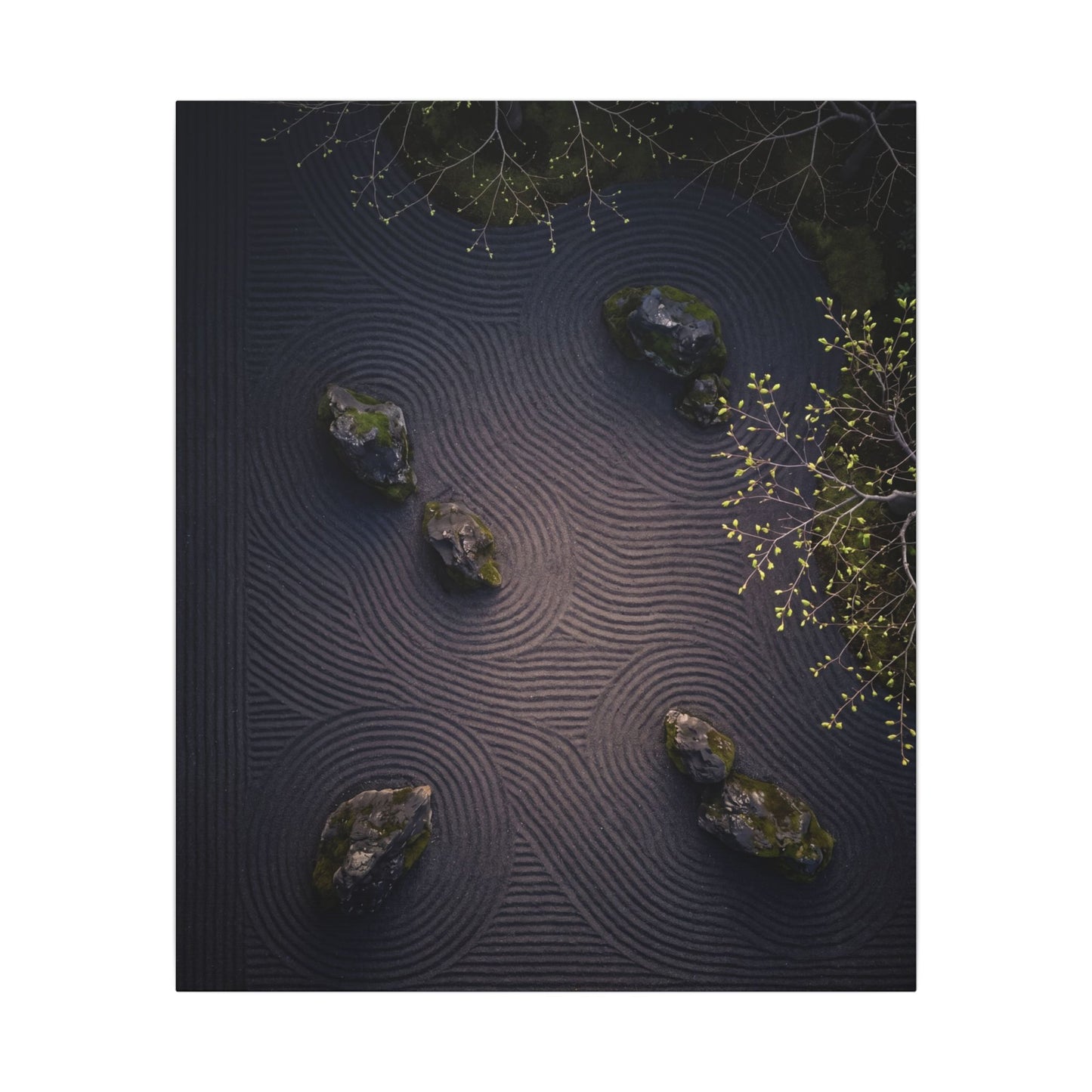 Dark Japandi Rock Garden in Dawn | Shadow Zen Canvas Art