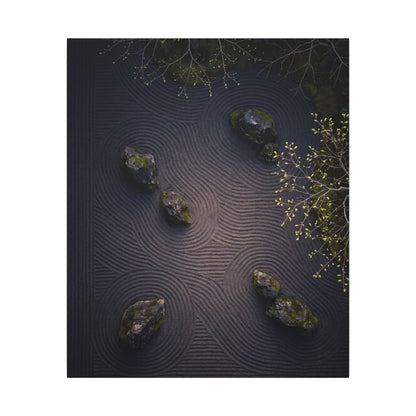 Dark Japandi Rock Garden in Dawn | Shadow Zen Canvas Art
