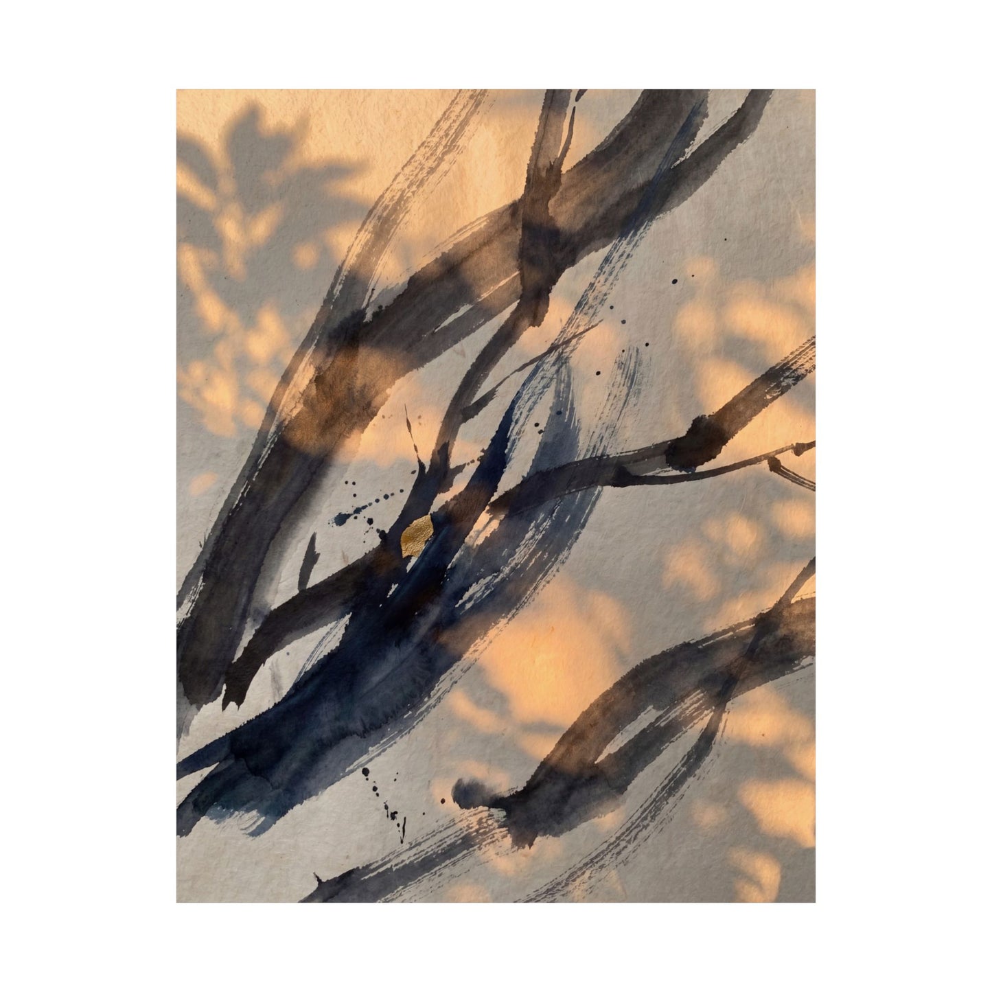 Ink Brushstroke Summer Wall Art Print | Dark Japandi Luxurious Design