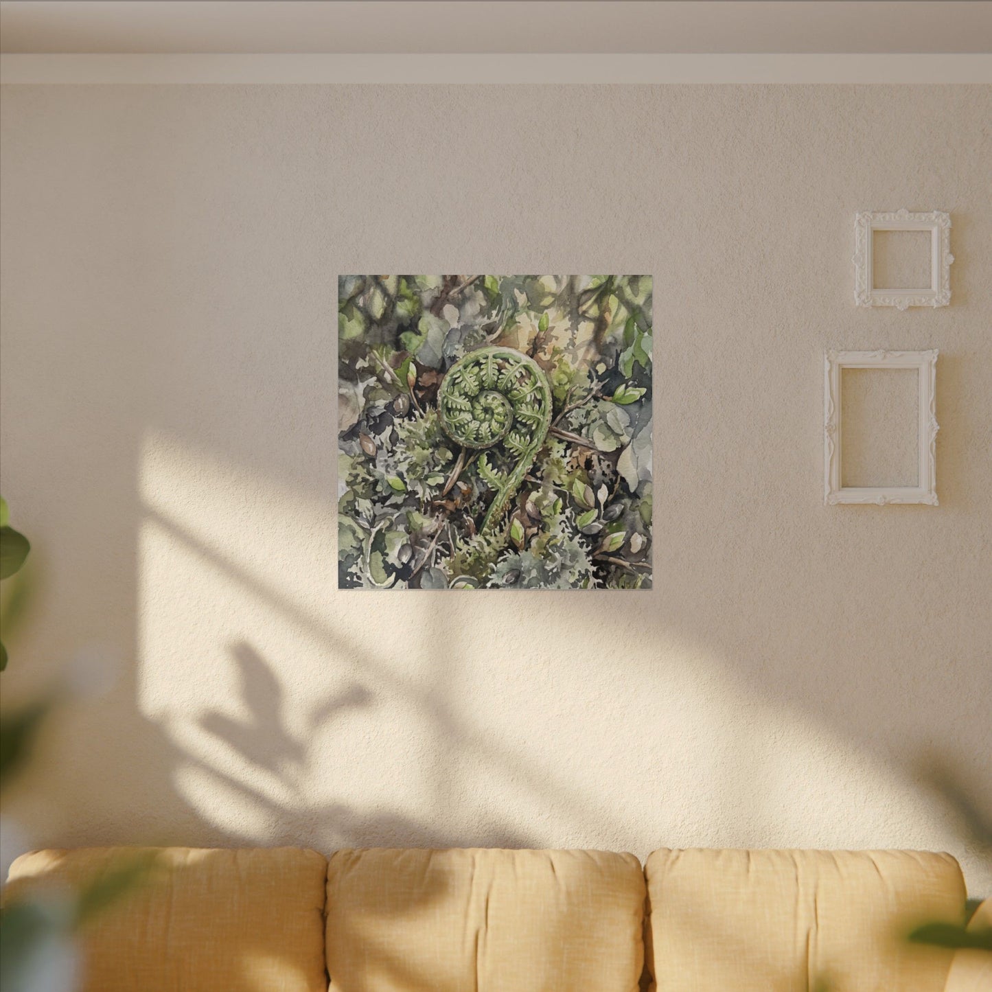 Fern Unfurling Spring Canvas Art | Japandi Neutral Design