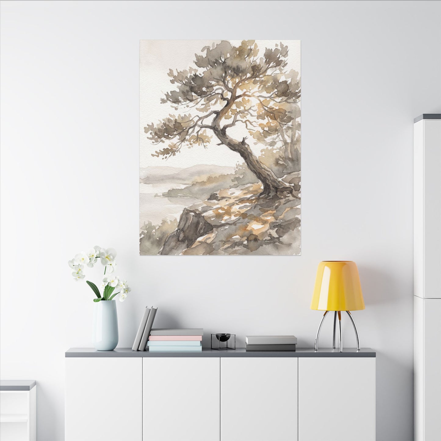 Pine Tree Watercolor Canvas Art | Elegant Japandi Art