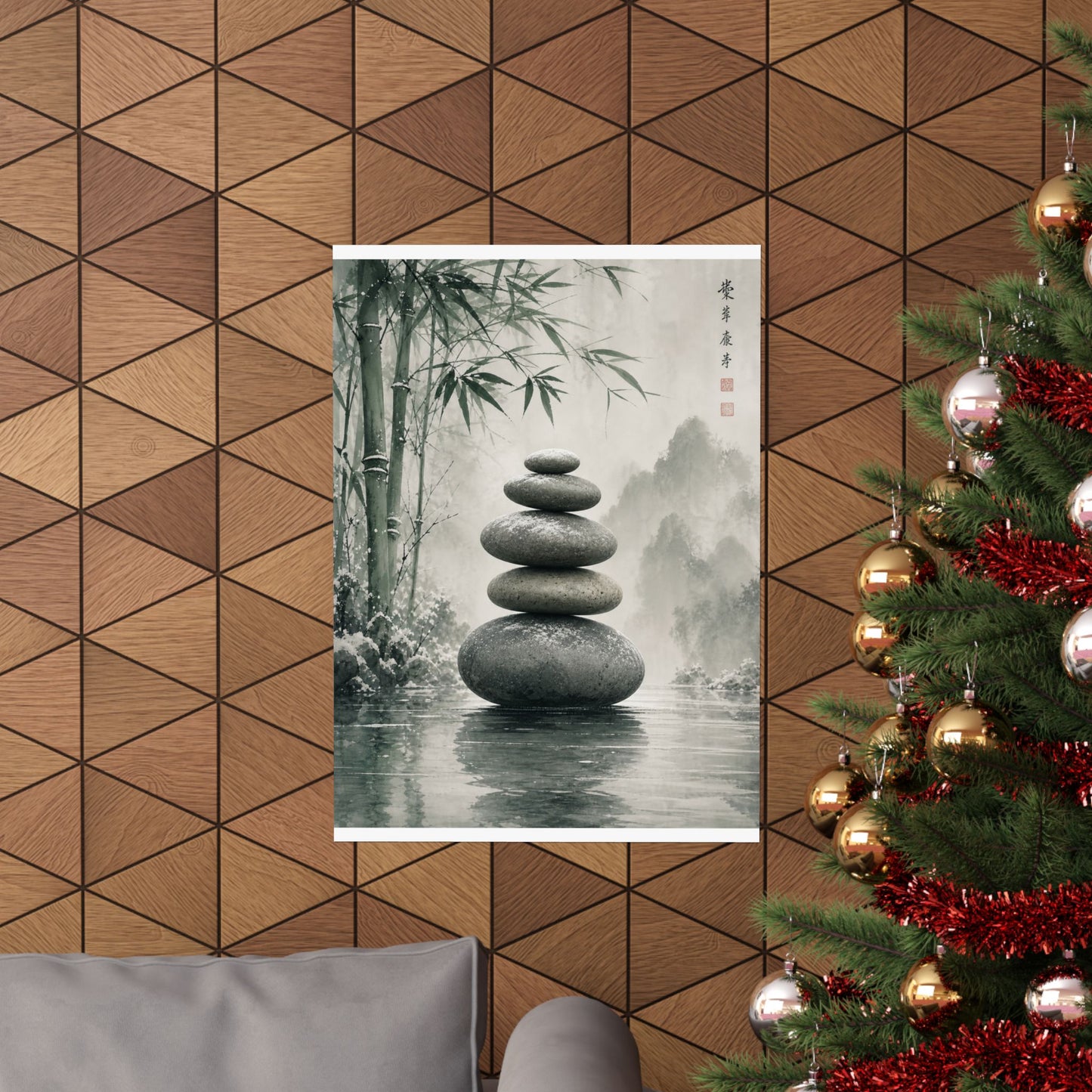 River Stones Sumi E Wall Art Print | Tranquil Zen Art