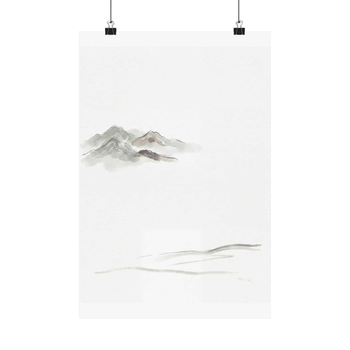 Japandi Mountain Mist in Overcast | Minimal Line Wall Art Print