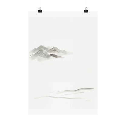 Japandi Mountain Mist in Overcast | Minimal Line Wall Art Print