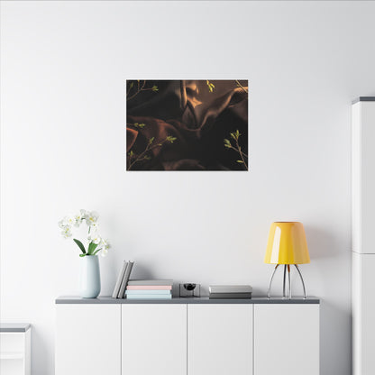 Dark Japandi Silk Drape in Golden Hour | Moody Minimal Canvas Art