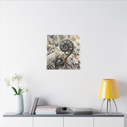 Japandi Fern Unfurling in Golden Hour | Watercolor Canvas Art