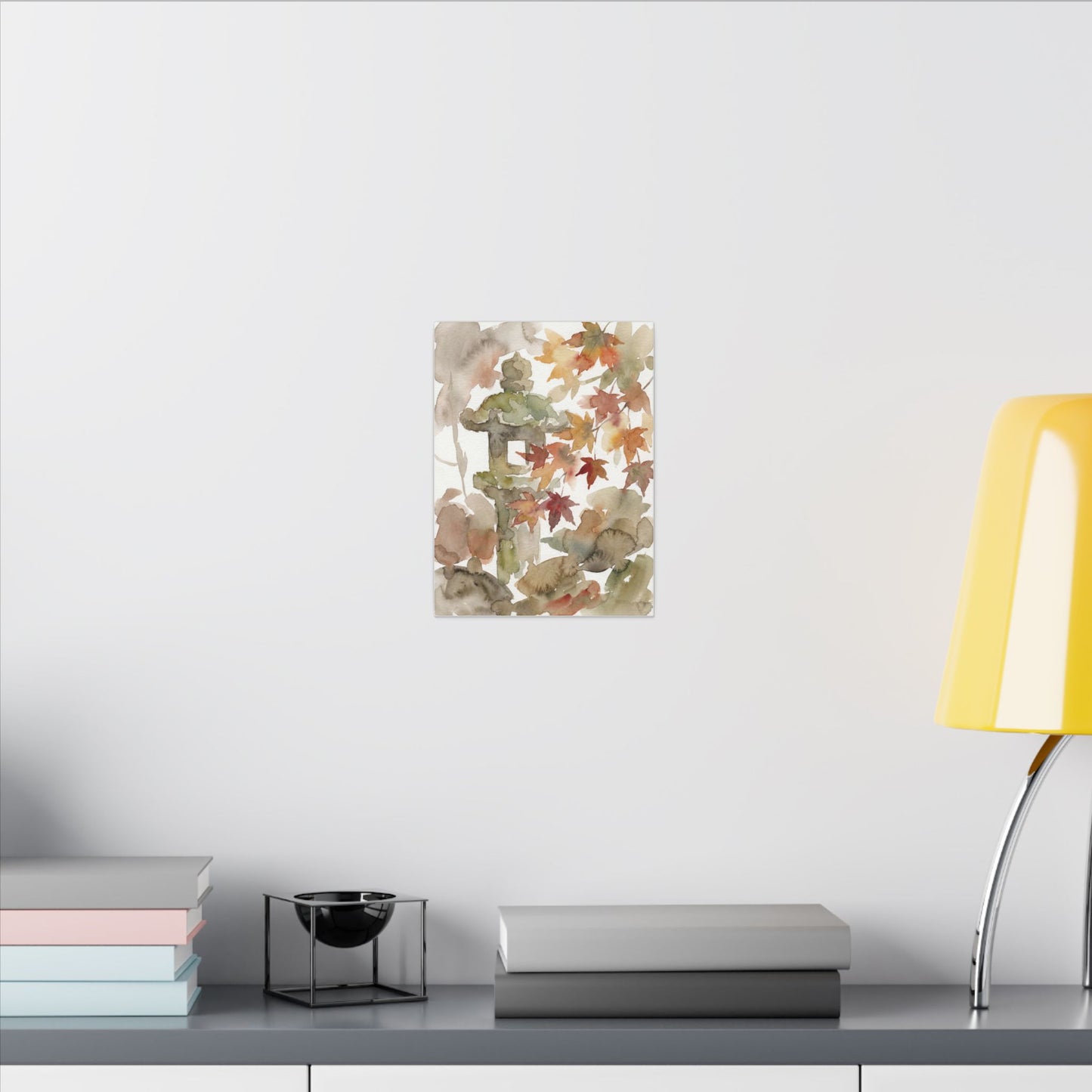Stone Lantern Watercolor Canvas Art | Earthy Japandi Art
