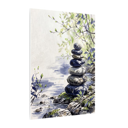 River Stones Sumi E Canvas Art | Serene Zen Art