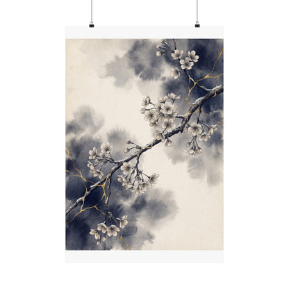 Beautiful Cherry Blossom Wall Art Print - Gold Vein Kintsugi Art Print