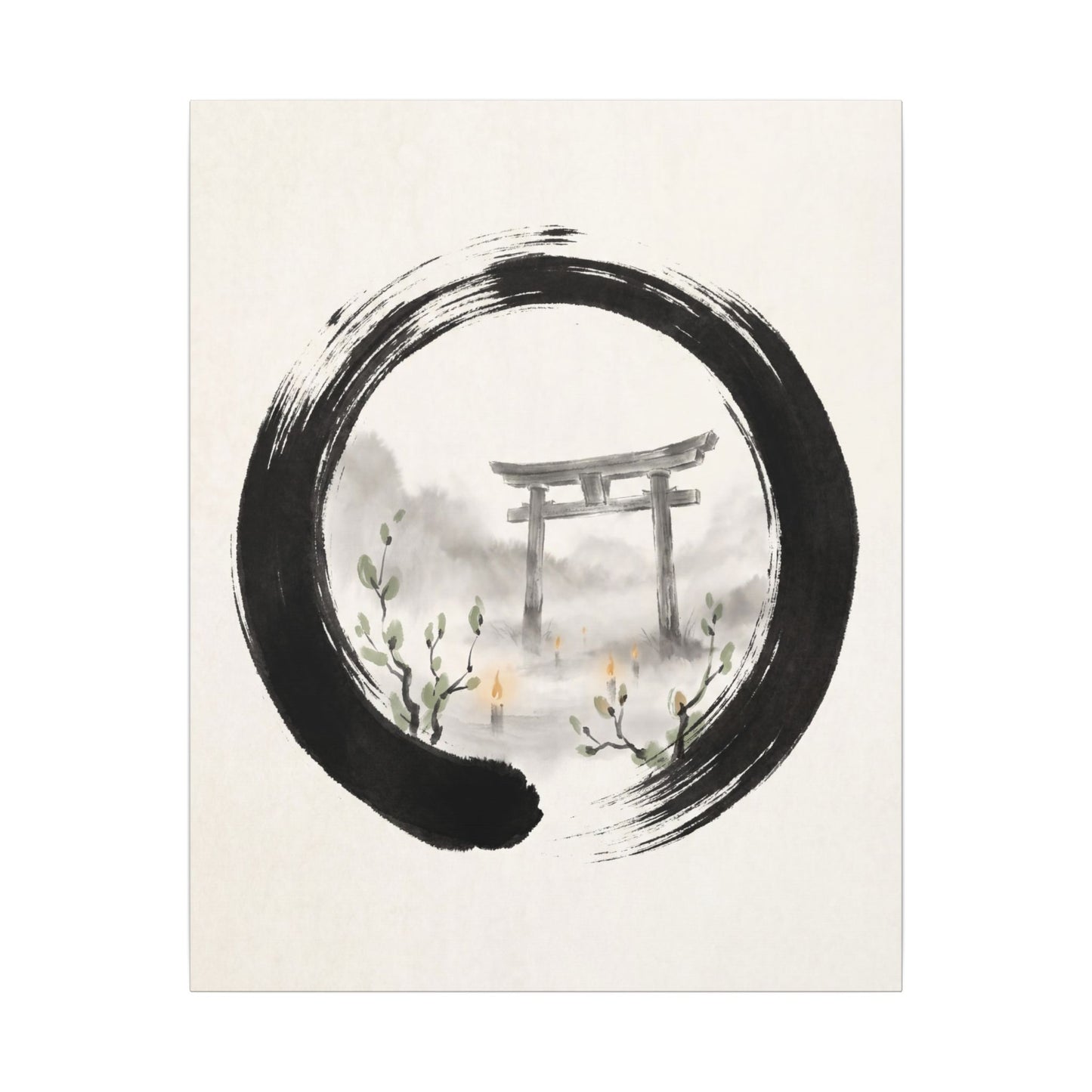 Spring Torii Gate Enso Canvas Art | Tranquil Decor