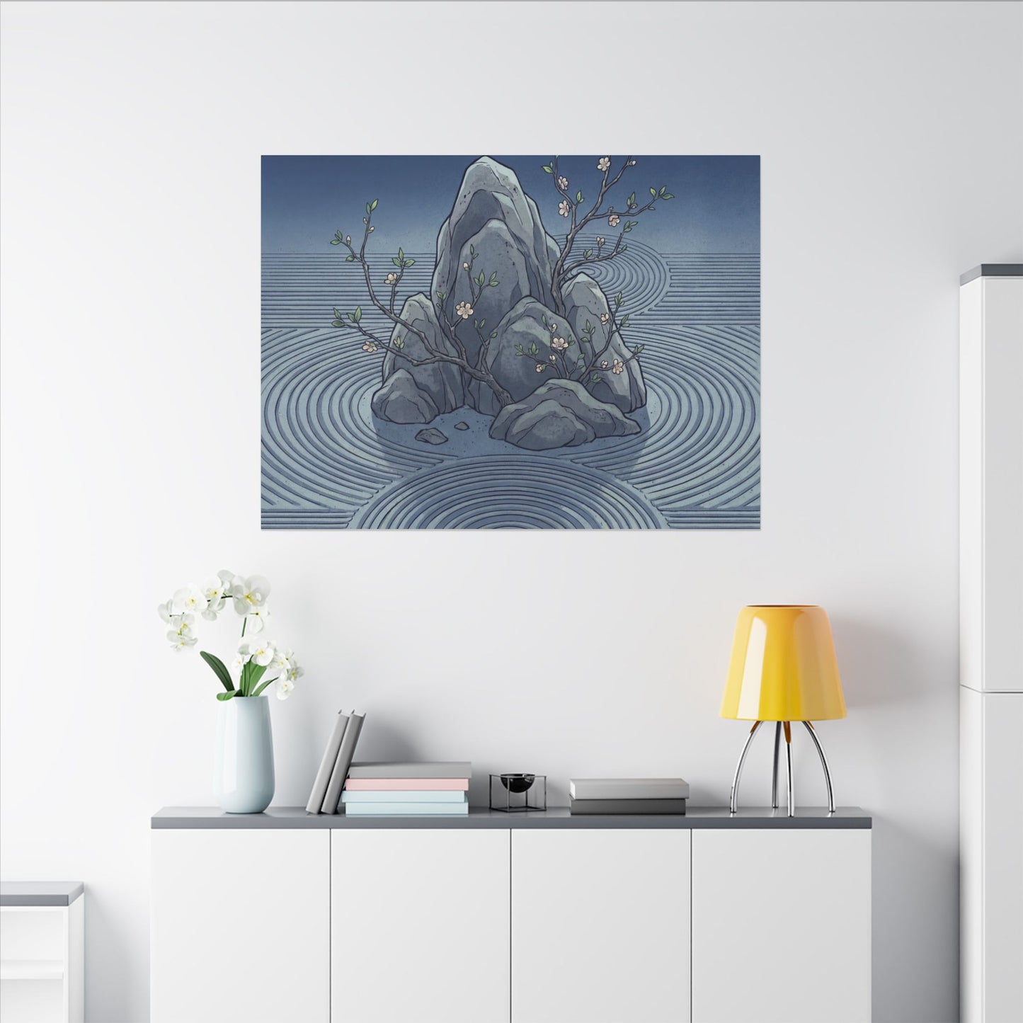 Spring Rock Garden Ukiyo E Inspired Canvas Art | Tranquil Decor