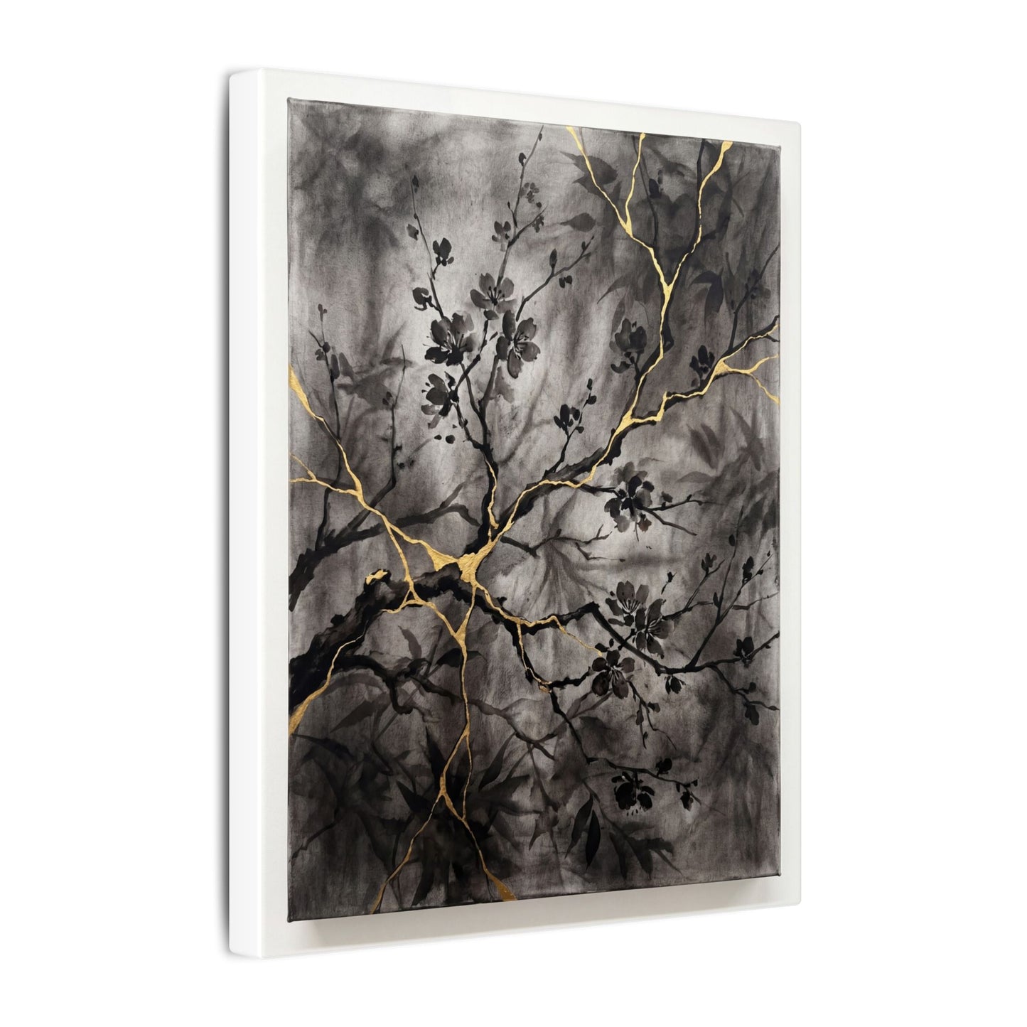 Kanso Cherry Blossom Canvas Art - Kintsugi Crackle Gold
