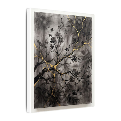 Kanso Cherry Blossom Canvas Art - Kintsugi Crackle Gold