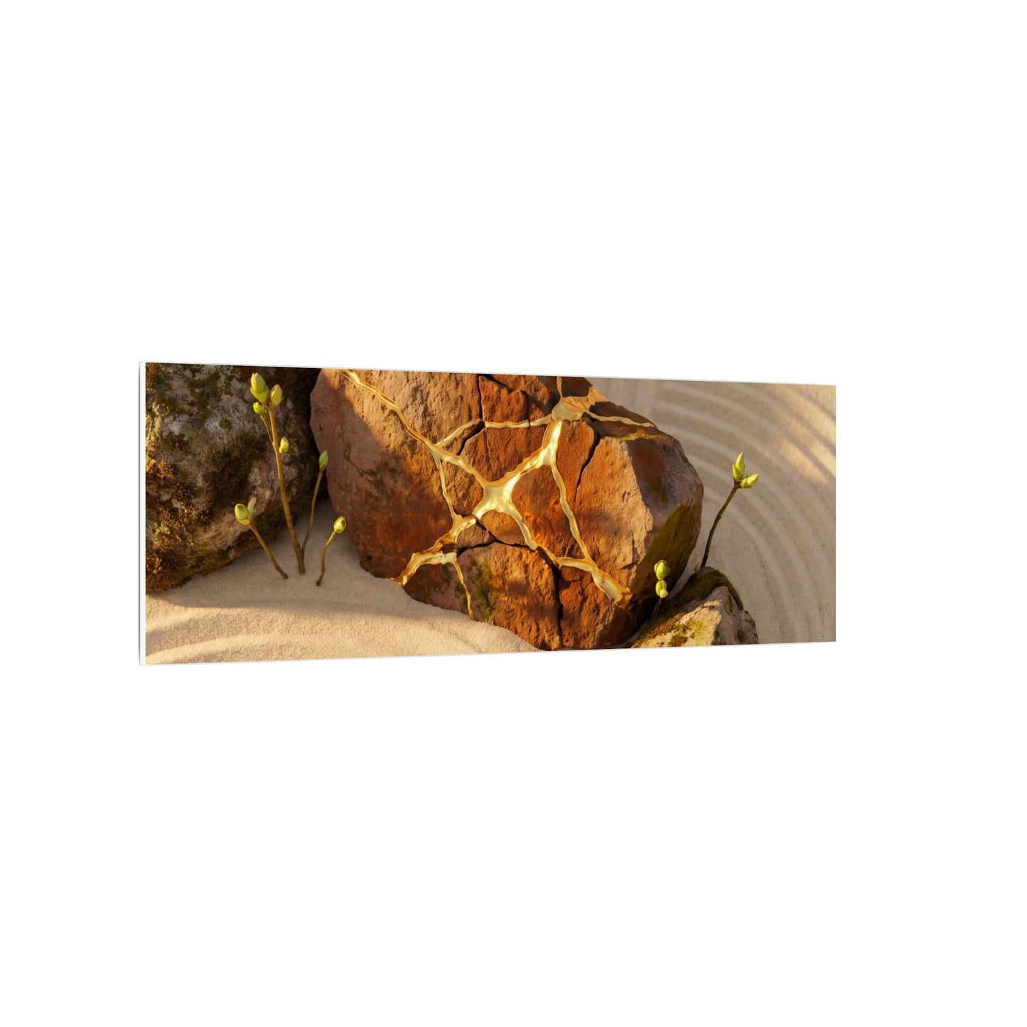 Kanso Rock Garden Canvas Art - Kintsugi Crackle Gold