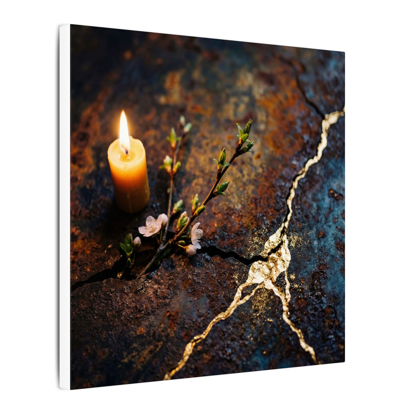 Kintsugi Rust Patina in Candlelight | Gold Repair Canvas Art