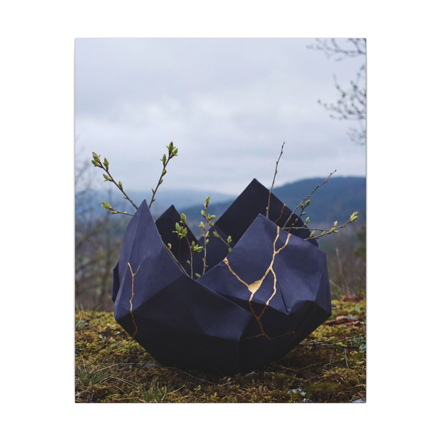Paper Fold Canvas Art | Spring Kintsugi Gold Repair Art