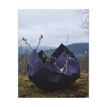 Paper Fold Canvas Art | Spring Kintsugi Gold Repair Art