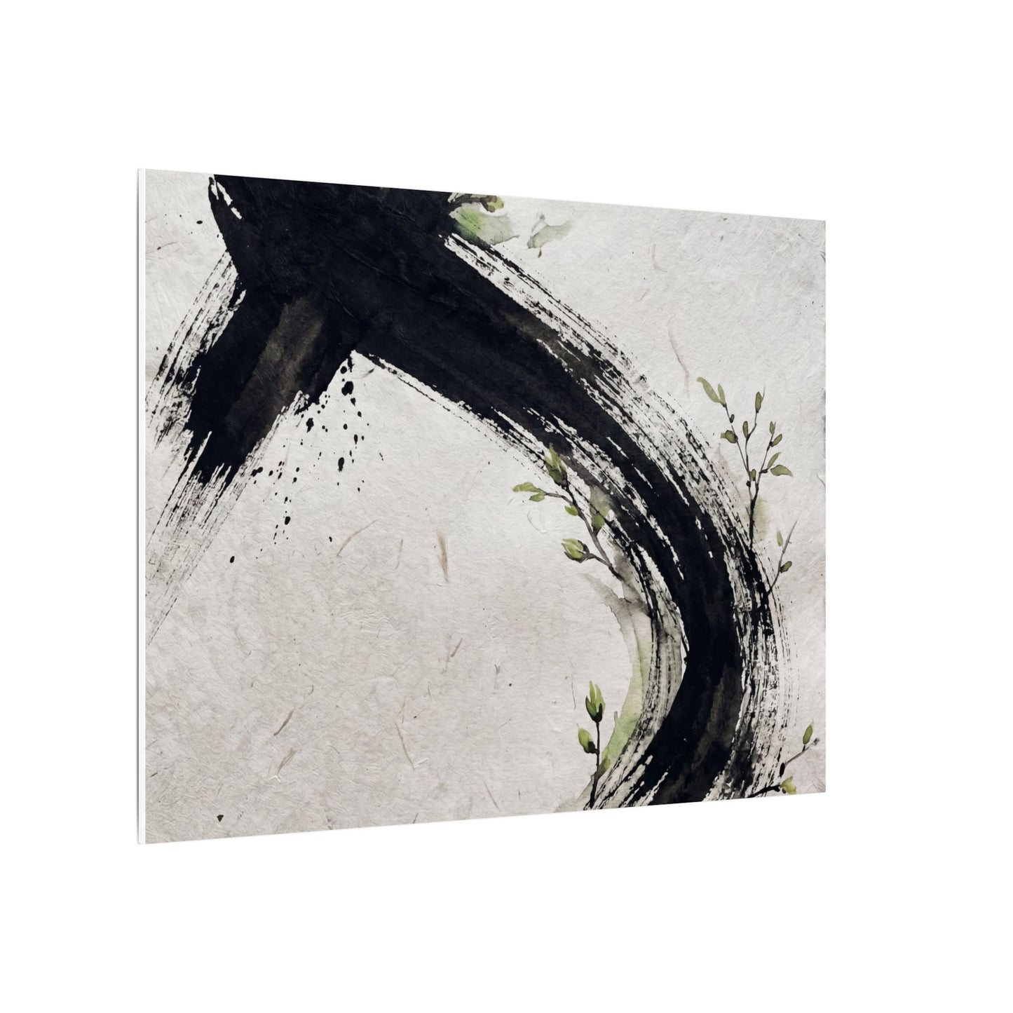 Ink Brushstroke Spring Canvas Art | Dark Japandi Sophisticated Design