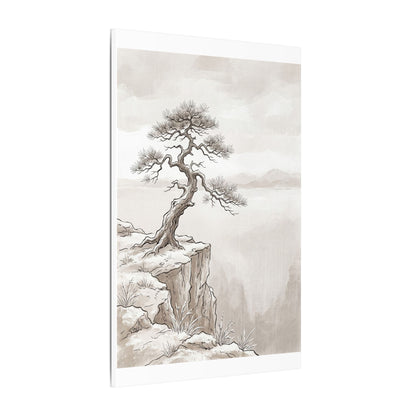 Neutral Pine Tree Canvas Art - Minimal Line Japandi