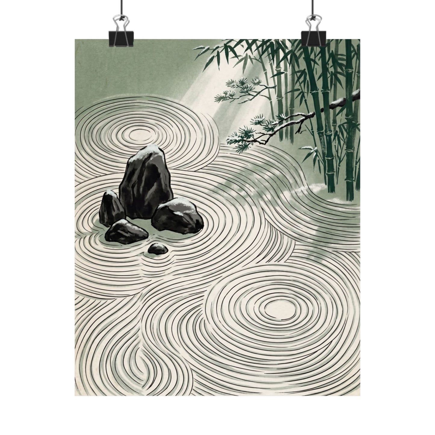 Winter Rock Garden Ukiyo E Inspired Wall Art Print | Calm Decor