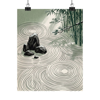 Winter Rock Garden Ukiyo E Inspired Wall Art Print | Calm Decor