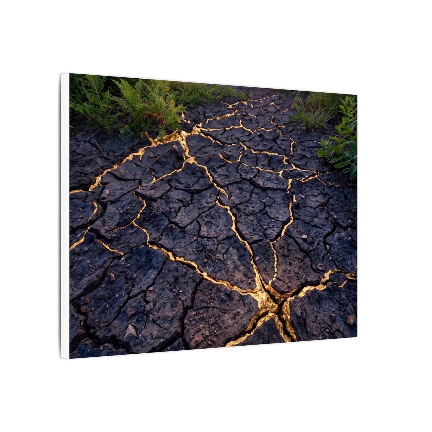 Cracked Earth Canvas Art | Summer Kintsugi Crackle Gold Art