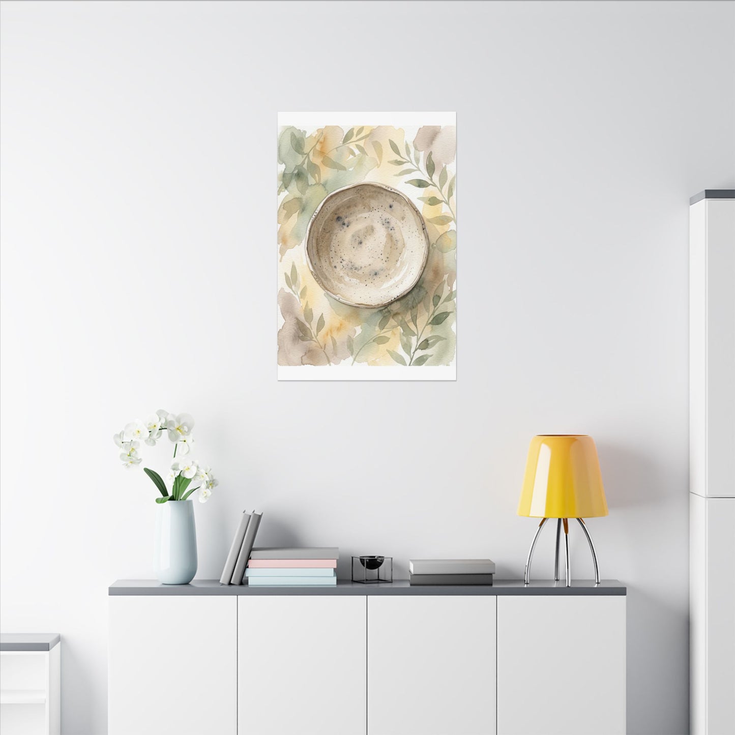 Ceramic Bowl Watercolor Canvas Art | Warm Japandi Art