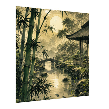 Moonlit Garden Sumi E Canvas Art | Calm Zen Art