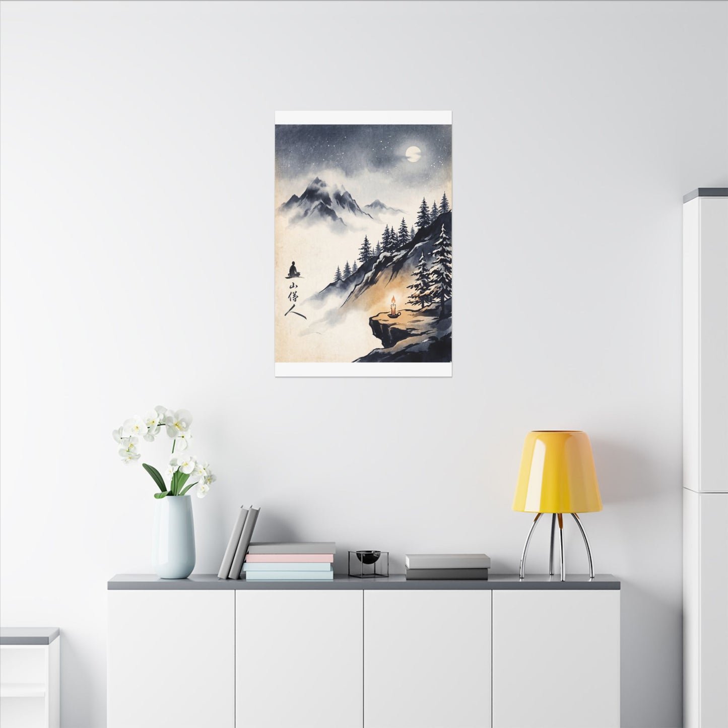 Mountain Mist Canvas Art | Winter Zen Ukiyo E Inspired Art