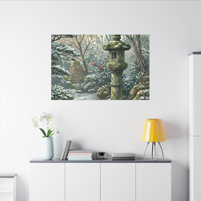 Stone Lantern Winter Canvas Art | Japandi Warm Design