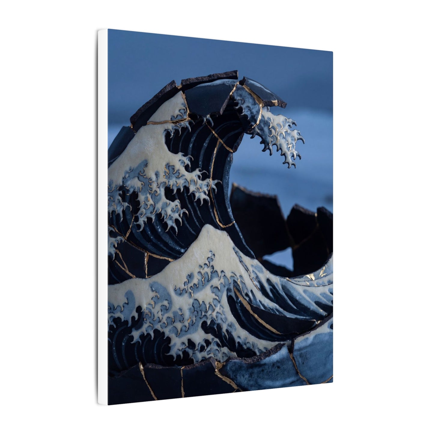 Ocean Wave Canvas Art | Winter Kintsugi Gold Repair Art