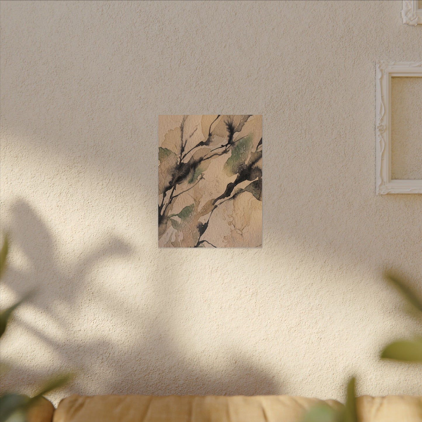 Japandi Shadow Play in Golden Hour | Watercolor Canvas Art