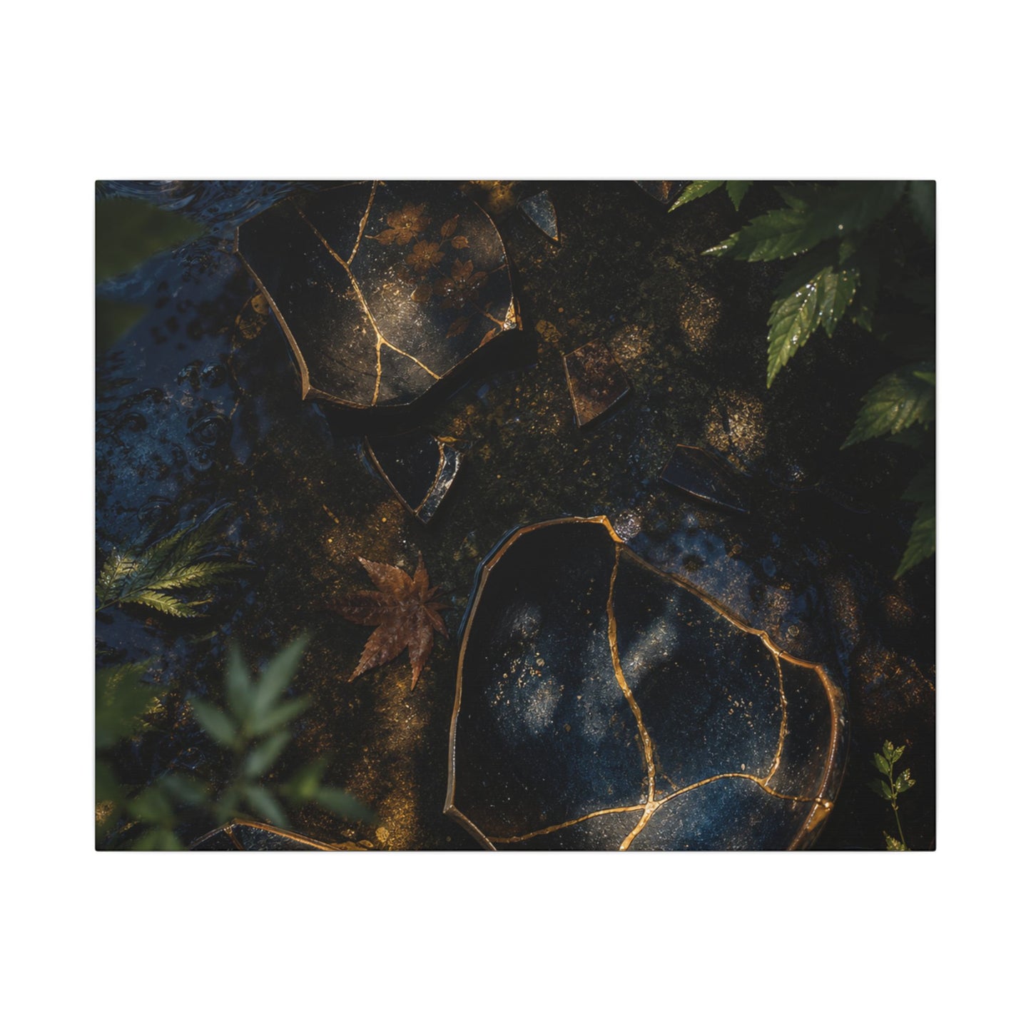 Dark Japandi Broken Pottery in Dappled | Shadow Zen Canvas Art