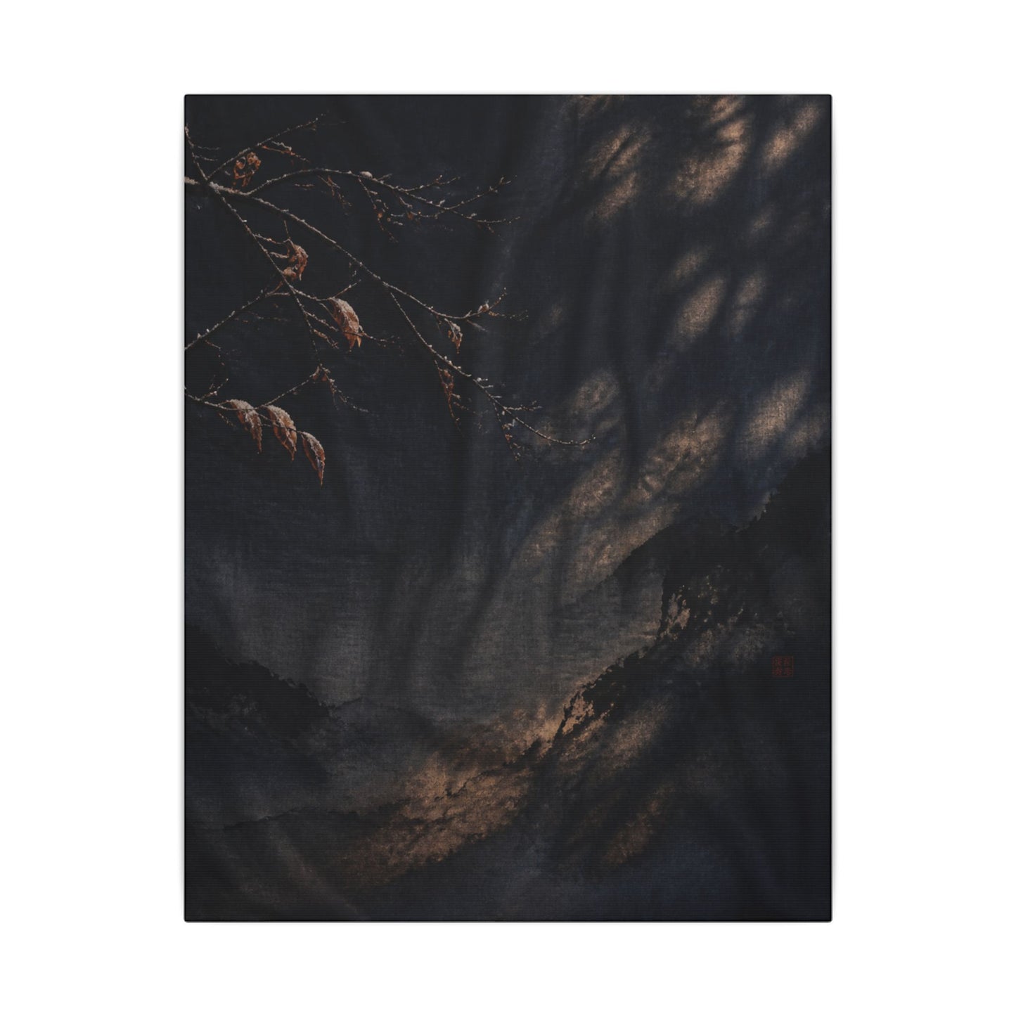 Atmospheric Silk Drape Canvas Art - Charcoal Ink Dark Japandi