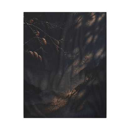 Atmospheric Silk Drape Canvas Art - Charcoal Ink Dark Japandi