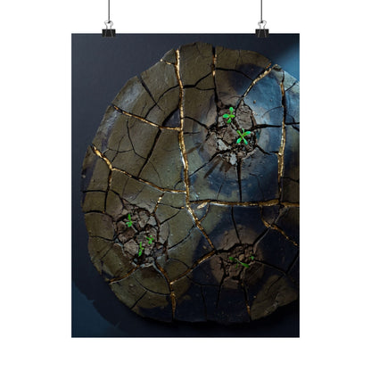 Moonlight Cracked Earth Wall Art Print - Dark Japandi Kanso