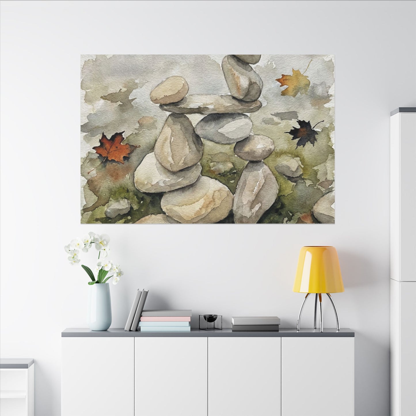 Overcast River Stones Canvas Art - Japandi Fukinsei