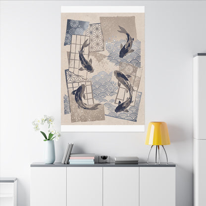 Earthy Koi Pond Canvas Art - Japanese Pattern Japandi