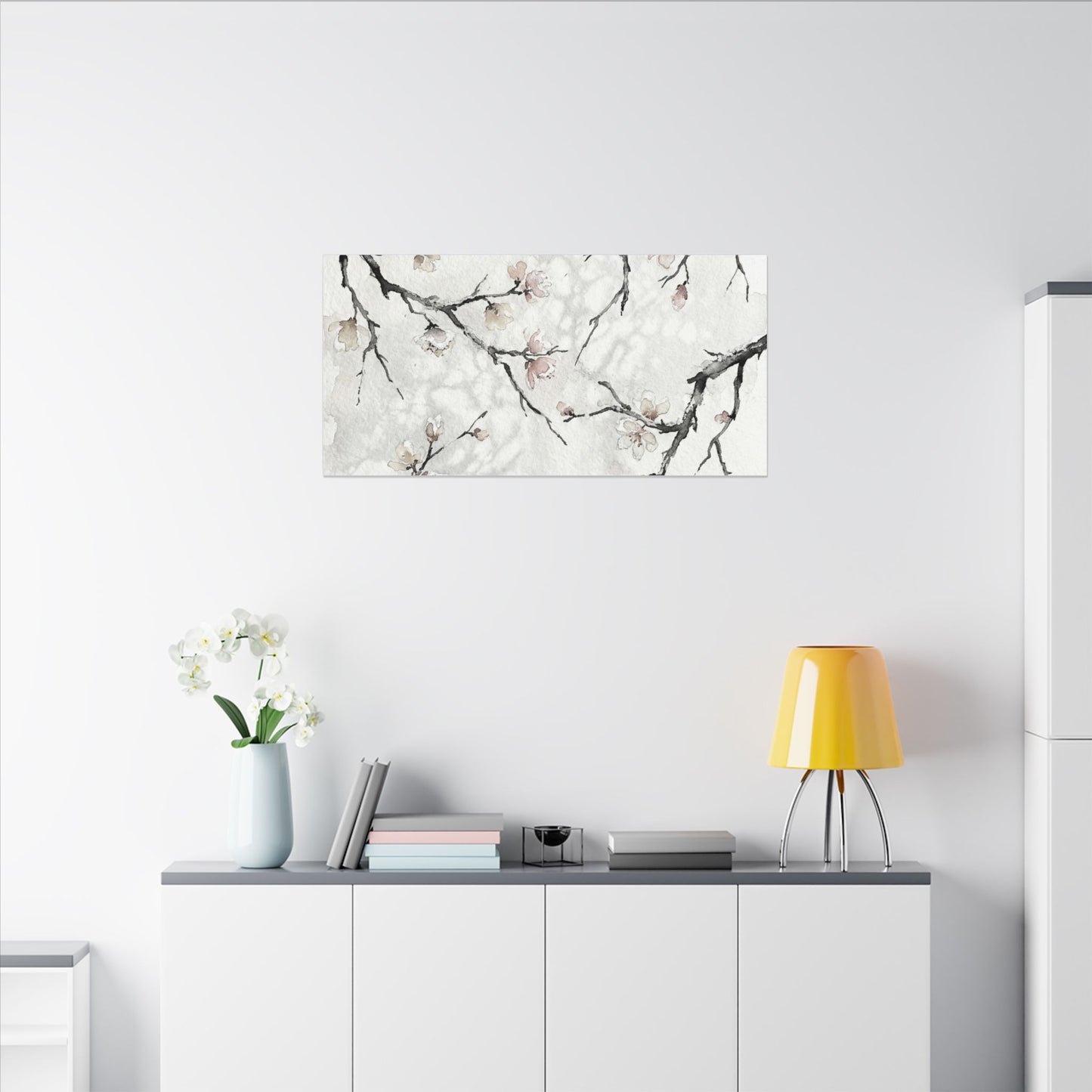 Cherry Blossom Canvas Art | Winter Japandi Watercolor Art