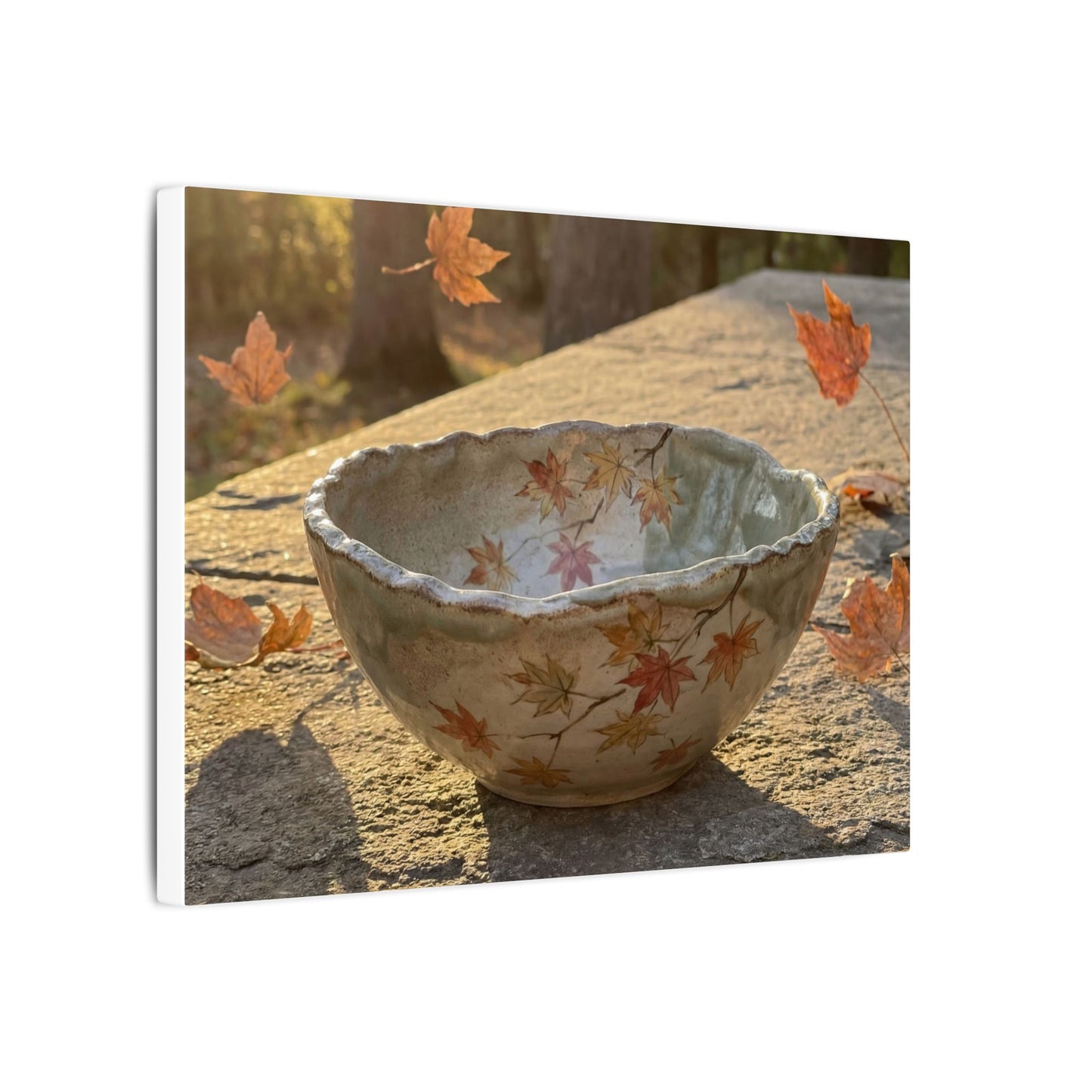 Japandi Ceramic Bowl in Golden Hour | Japanese Pattern Canvas Art