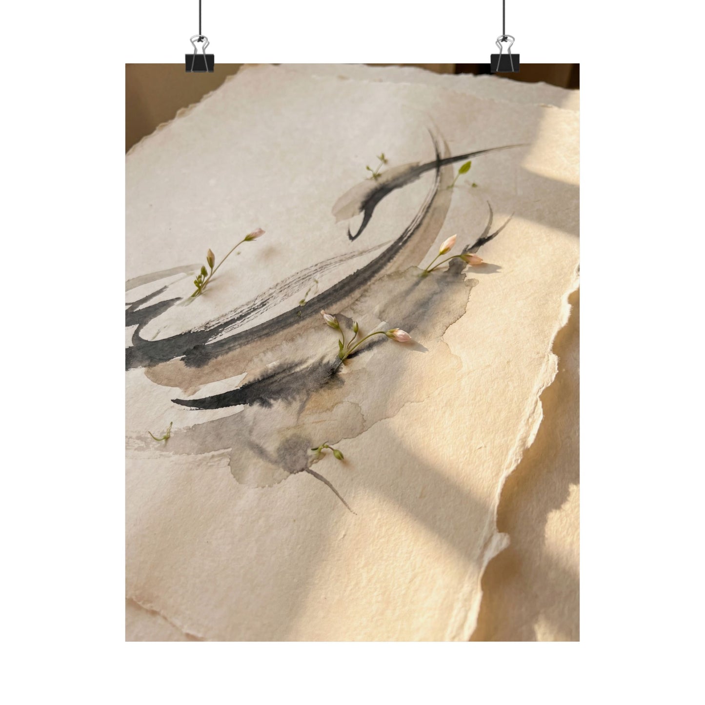 Mono No Aware Ink Brushstroke Wall Art Print - Japandi Watercolor
