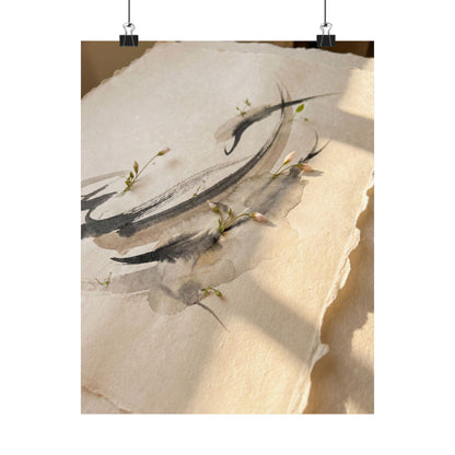Mono No Aware Ink Brushstroke Wall Art Print - Japandi Watercolor