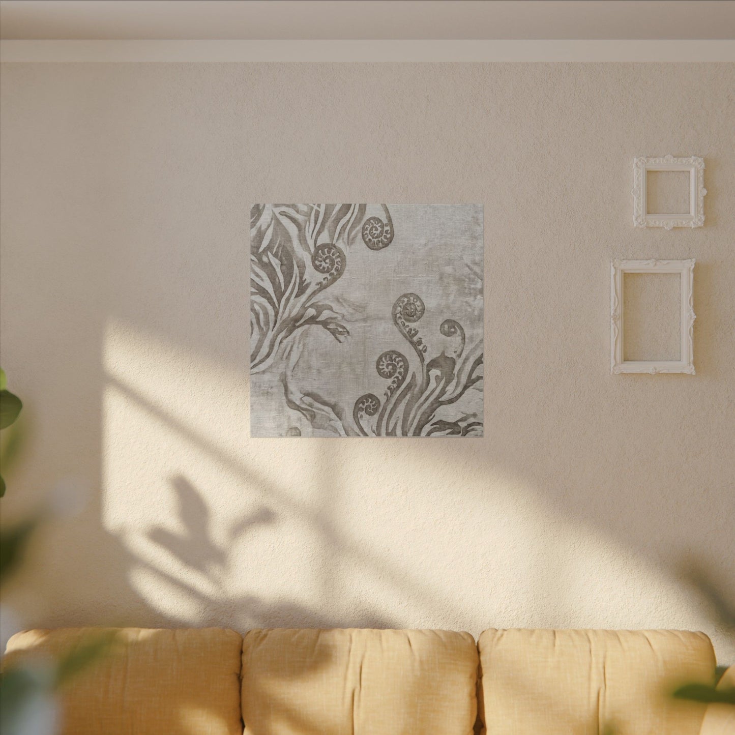 Japandi Fern Unfurling in Overcast | Japanese Pattern Canvas Art