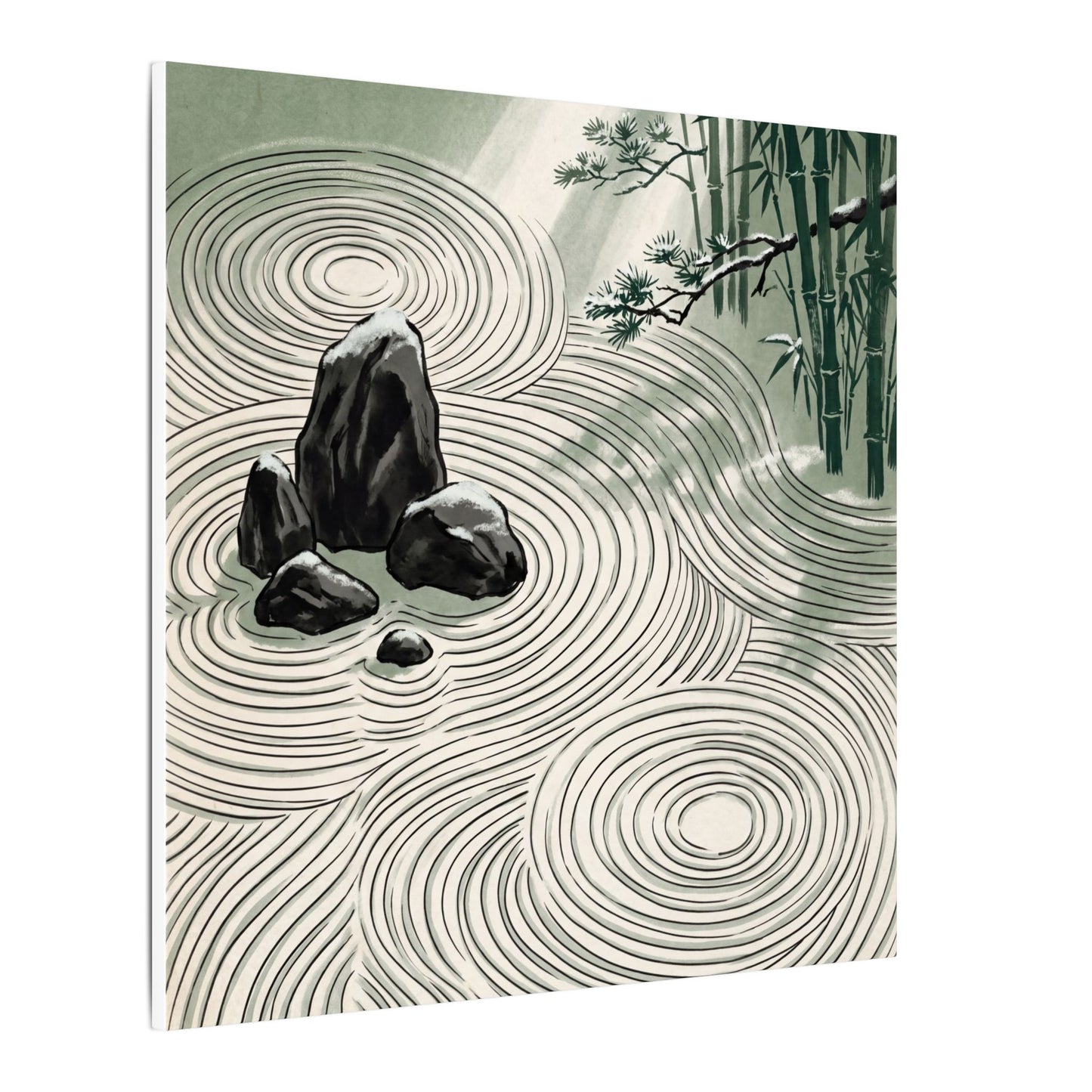 Shibui Rock Garden Canvas Art - Zen Ukiyo E Inspired