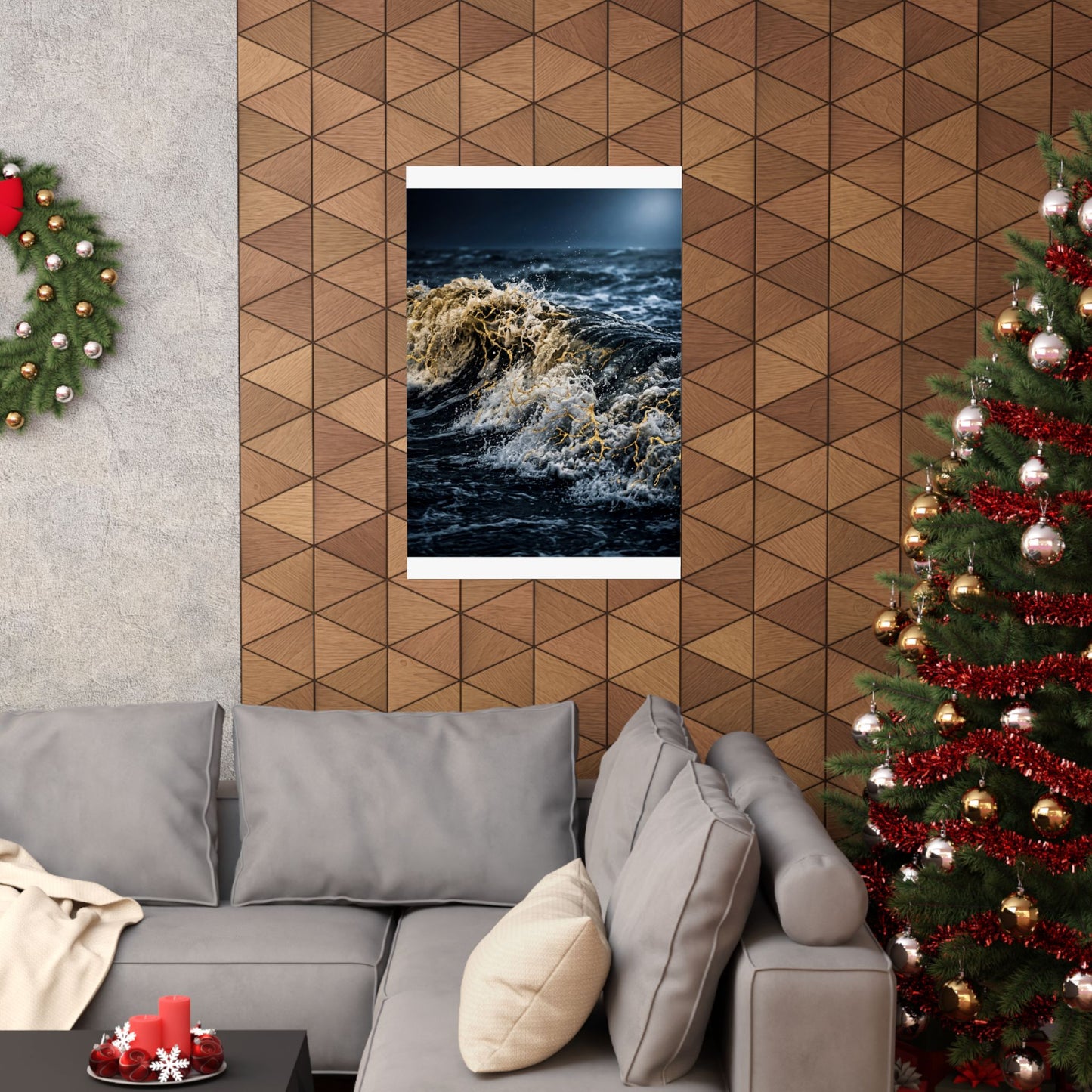 Beautiful Ocean Wave Wall Art Print - Gold Vein Kintsugi