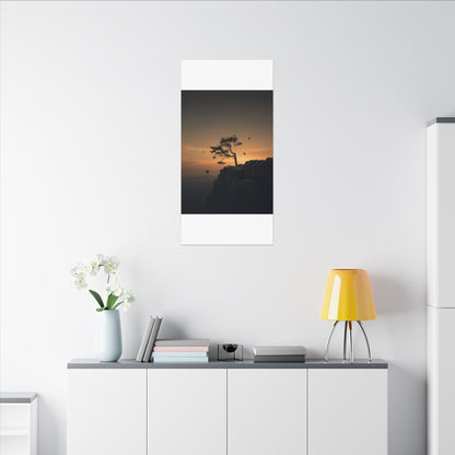 Dark Japandi Pine Tree in Golden Hour | Moody Minimal Canvas Art