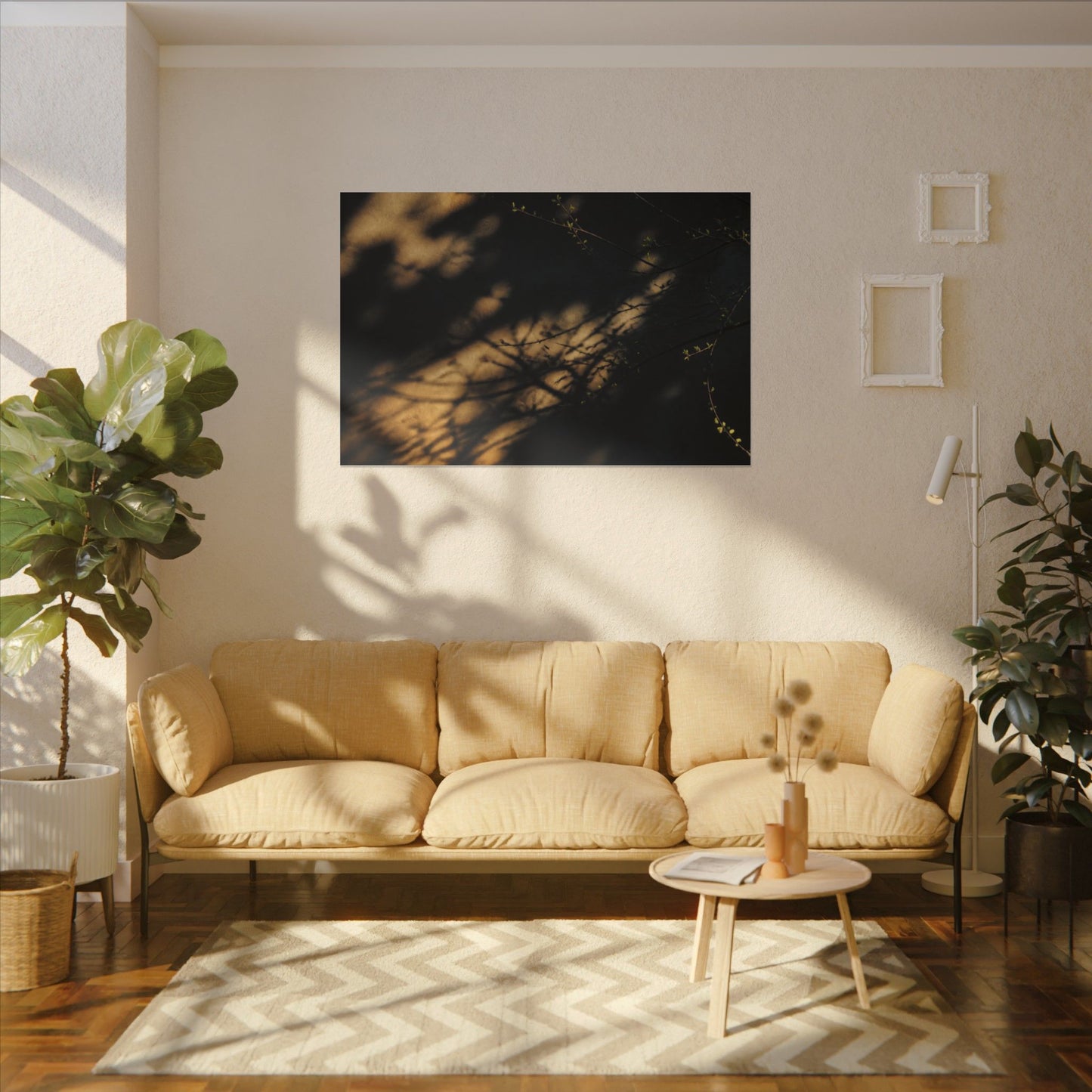 Moody Shadow Play Canvas Art - Moody Minimal Dark Japandi