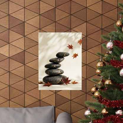 River Stones Crackle Gold Wall Art Print | Philosophical Kintsugi Art